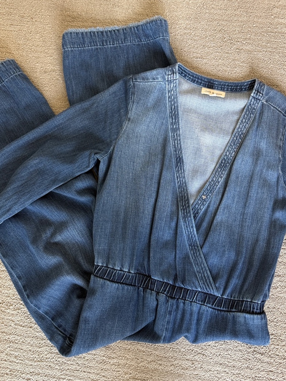cloth & stone Denim Wrap Jumpsuit - Blue